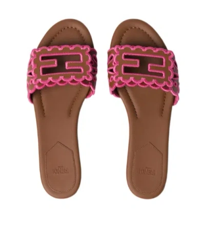 Fendi Baguette Embroidered Nappa Leather Slides In Multi