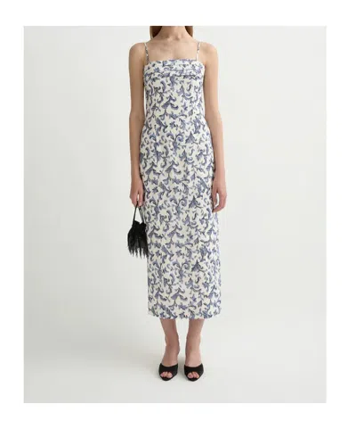 Posse Rue Baroque-print Linen-silk Midi Dress In Blue