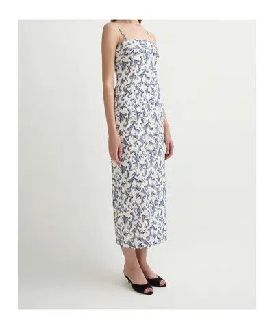 Posse Rue Baroque-print Linen-silk Midi Dress In Blue