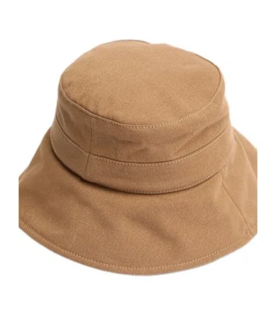 Moncler Logo Patch Drawstring Bucket Hat In Brown