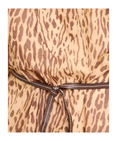 Zimmermann Cascadian Leopard Print Long Sleeve Tunic Dress In Brown