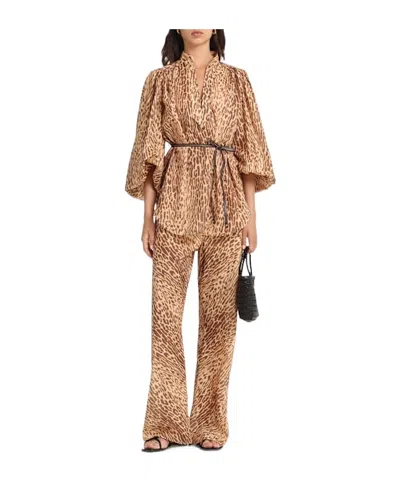 Zimmermann Cascadian Leopard Print Long Sleeve Tunic Dress In Brown