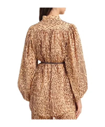 Zimmermann Cascadian Leopard Print Long Sleeve Tunic Dress In Brown