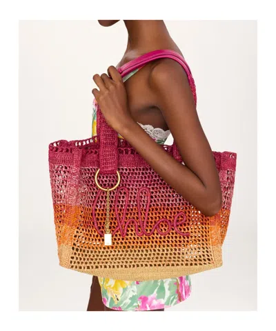 Chloé Womens Multicolor Orange Summer Banana East-west Raffia Tote Bag In Pink