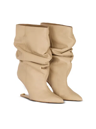 Balmain No Wedge Smooth Leather Ankle Boots In Neutral