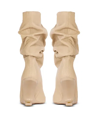 Balmain No Wedge Smooth Leather Ankle Boots In Neutral