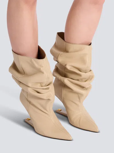 Balmain No Wedge Smooth Leather Ankle Boots In Neutral