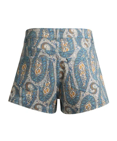 Etro Paisley Denim Shorts Belt Loops Pockets In Blue