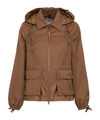 Moncler Womens Open Beige Adenium Hooded Shell-panelled Jacket In Brown