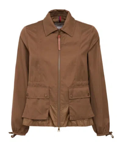 Moncler Womens Open Beige Adenium Hooded Shell-panelled Jacket In Brown