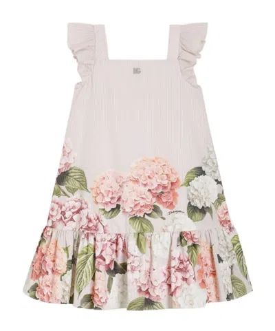 Dolce & Gabbana Hydrangea-print Striped Cotton Canvas Dress In Multi