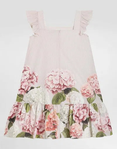 Dolce & Gabbana Hydrangea-print Striped Cotton Canvas Dress In Multi
