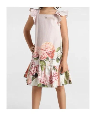Dolce & Gabbana Hydrangea-print Striped Cotton Canvas Dress In Multi