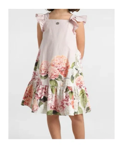 Dolce & Gabbana Hydrangea-print Striped Cotton Canvas Dress In Multi