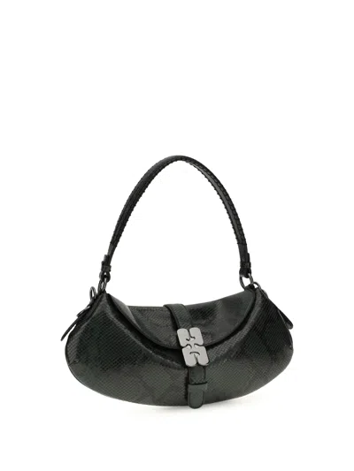 Ganni B-kat Recycled Polyester Blend Python Print Bag In Black