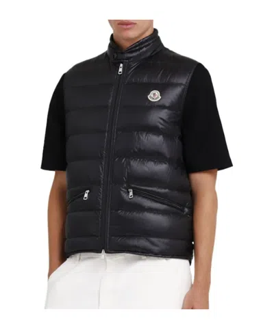 Moncler High Collar Puffer Quilted Sleeveless Jacket In Black