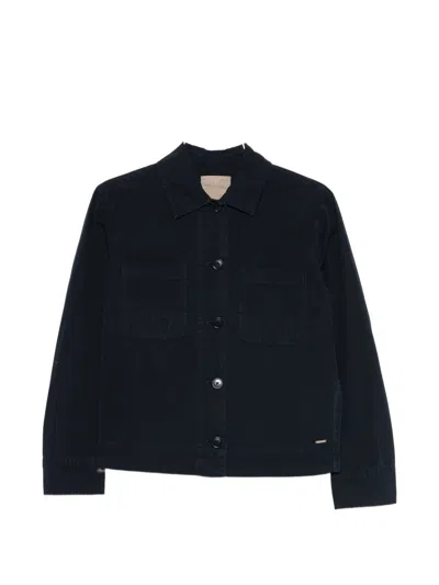 Woolrich Cotton Overshirt Regular Fit Patch Pockets In Blue