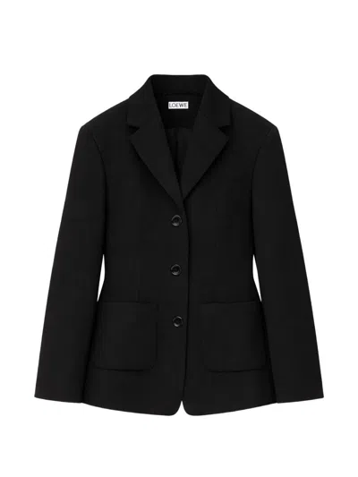 Loewe Wool Blend Blazer Notch Lapel Single Breasted In Black
