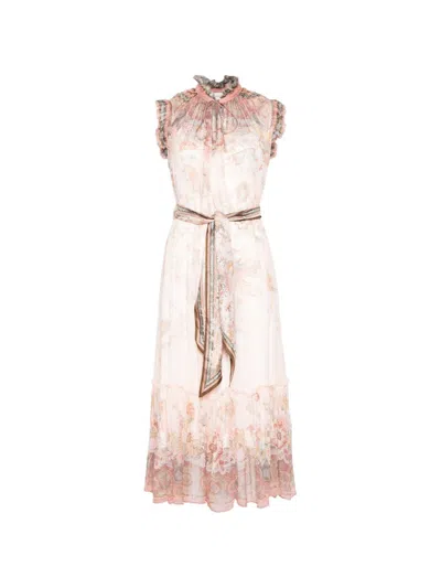 Zimmermann Alchemy Belted Paisley-print Chiffon Midi Dress In Pink