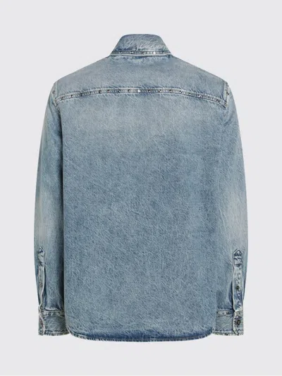 Versace Light Blue Stone-washed Denim Shirt With Studs In Gray