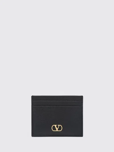 Valentino Garavani Vlogo Signature Grainy Calfskin Card Holder Woman Black Uni In Black