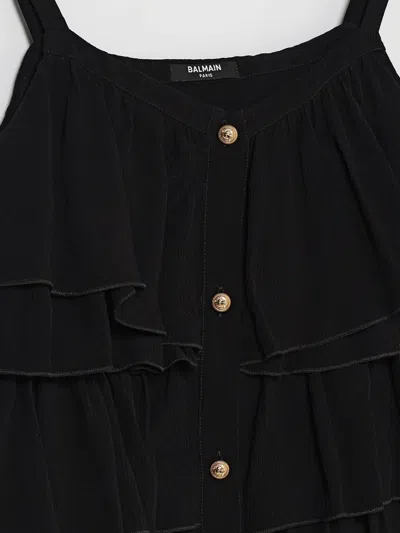 Balmain Ruffled Buttoned Top In Black