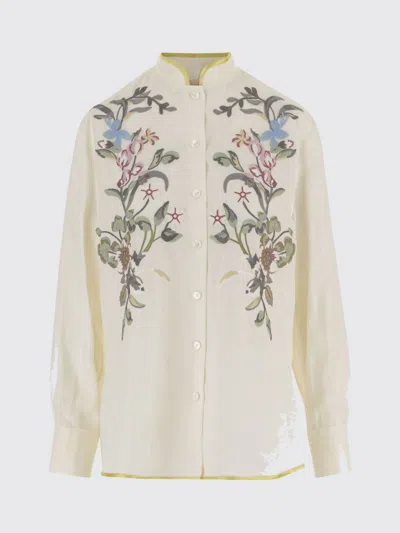 Valentino Garavani Floral Embroidery Shirt Shirt And Blouse Beige In Brown
