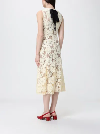 Self-portrait Midi Dress Yellow Crochet Lace With Yellow Cotton Lace For Women In Neutral