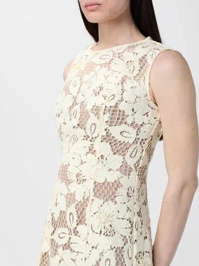 Self-portrait Midi Dress Yellow Crochet Lace With Yellow Cotton Lace For Women In Neutral