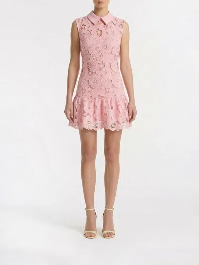 Self-portrait Pink Lace Collared Mini Dress In Multi
