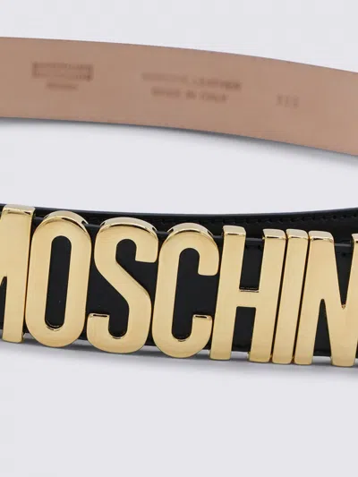 Moschino Black Leather Belt In Black