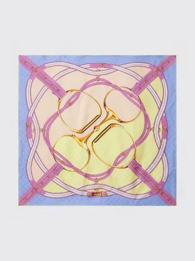 Gucci Gg Horsebit Silk Jacquard Scarf In Blue