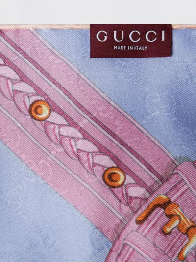 Gucci Gg Horsebit Silk Jacquard Scarf In Blue