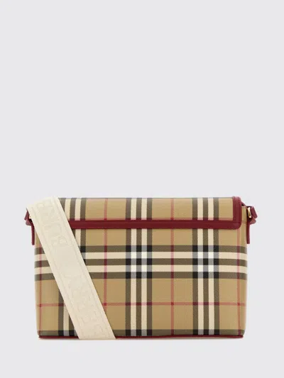 Burberry Check Leather Trim Crossbody Bag In Burgundy