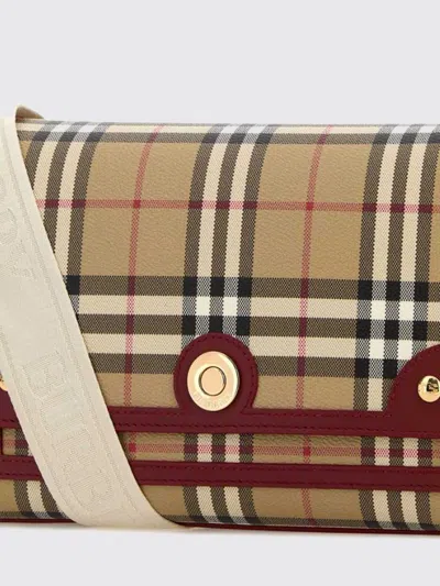 Burberry Check Leather Trim Crossbody Bag In Burgundy