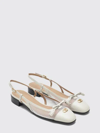 Valentino Garavani Valet Du Roi Tasseled Leather And Mesh Slingback Ballet Flats In White