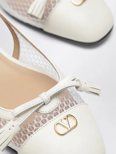 Valentino Garavani Valet Du Roi Tasseled Leather And Mesh Slingback Ballet Flats In White