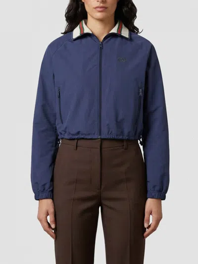 Gucci Blue Solid Shirt Collar Sweatshirt In Blue