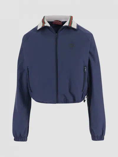 Gucci Blue Solid Shirt Collar Sweatshirt In Blue