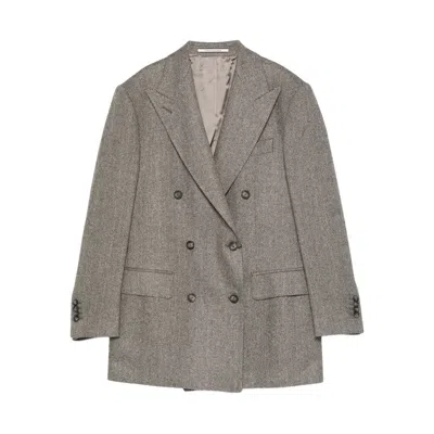 Tagliatore Herringbone Double-breasted Jacket In Gray