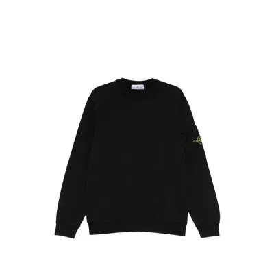 Stone Island Crewneck Sweatshirt With Ribbed Detailing And Logo Patch In Black