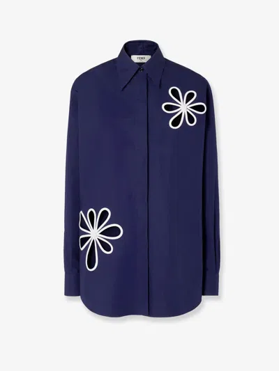 Fendi Poplin Shirt With Cut-out Details In Blue