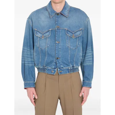 Versace Jacket Long Sleeves Elasticated Hem Chest Pockets In Blue