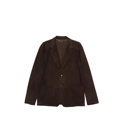 Canali Button Suede Blazer In Brown