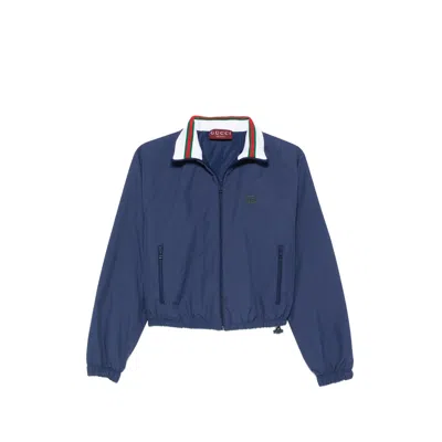 Gucci Blue Solid Shirt Collar Sweatshirt In Blue
