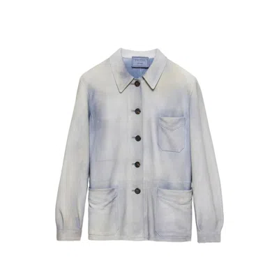 Prada Suede Caban Jacket In Blue