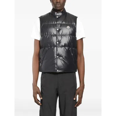 Moncler Restigo Quilted Vest With Logo Patch In Blue