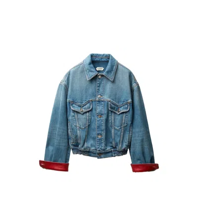 Versace Cuff Collared Jacket In Blue