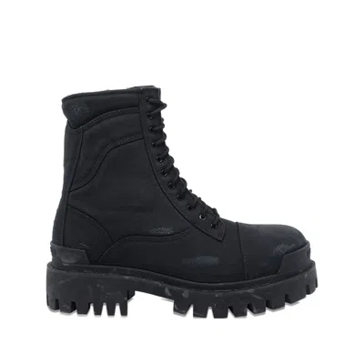 Balenciaga Black Combat Strike Cotton-canvas Boots Men In Black
