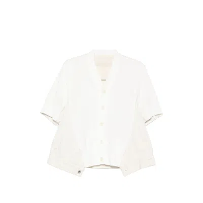 Sacai Womens Off White Knit-panel V-neck Cotton-blend Cardigan